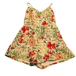 Lush Linen Floral Shorts Romper, S
